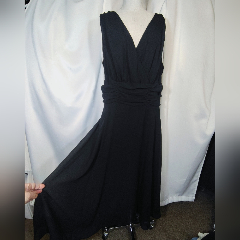 Ultra Dress Vintage Maxi, See-thru Shell ZipUp, Pleated, Empire Waist,Black, 16W